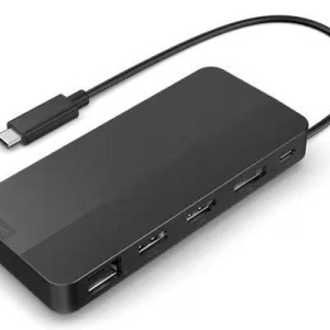 Lenovo USB-C Dual Display Travel Dock; Color: Eclipse Black; Weight: 137 g (0.3 lb); AC Plug: Type-C; Output Power: 65W; OS Requirements: Win 10, Win 11; USB Ports: 1 x USB-A 10 Gbps, 2 x USB-C 10 Gbps (1 x AOU 12W Max); Video Ports: 1 x HDMI 2.1, 1 x DP