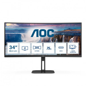 MONITOR AOC CU34V5C/BK 34 inch, Panel Type: VA, Backlight: WLED ,Curvature: 1500R, Resolution: 3440x1440, Aspect Ratio: 21:9, RefreshRate:100Hz, Response time GtG: 4 ms, Brightness: 300 cd/m², Contrast(static): 3000:1, Contrast (dynamic): 20M:1, Viewing
