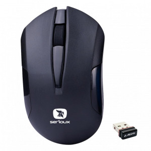 Mouse Serioux wireless, Drago 300, 1000dpi, negru, baterie AA inclusa ,receptor nano, blister, USB