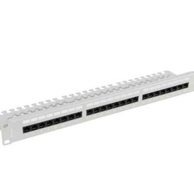 Patch panel 24 porturi 1U 19" Cat.5e UTP cu organizator cabluri, gri