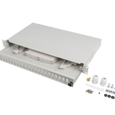 Patch panel fibră rack 19" 1U 24x SC duplex / 24x LC quad, gri + accesorii