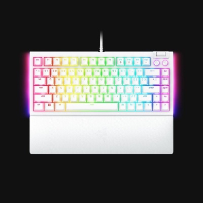 Tastatura mecanica gaming BlackWidow V4 75%, taste ABS, layout US, iluminare RGB, cu 6 butoane customizabile, suport pentru incheietura magnetic, alb