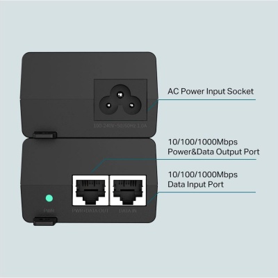 TP-Link, PoE+ Injector, TL-POE160S, Standarde si protocoale: IEEE802.3i, IEEE802.3u, IEEE802.3ab, IEEE802.3af, IEEE802.3at, interfata: 1 10/100/1000Mbps RJ45 data-in port, 1 10/100/1000Mbps RJ45 power+data-out port, Dimensiuni: 125 × 59.4 × 36.8 mm. - Img 2