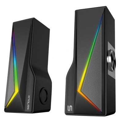 Boxe gaming 2.0 Blys RGB, functie Dual Mode Bluetooth , putere: 3W x 2, impedanță: 4Ω, frecvență: 200Hz - 16KHz, sensibilitate: 650mv±50mv, alimentare: DC5V / 1A, S/N:≥85dB, dimensiunea driverului: 2 inch x 2, Conexiune: 3.5mm jack TRS, RGB : 6 moduri