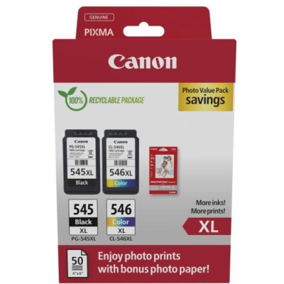 Canon pachet cartuse cearneala PG-545XL/CL-546XL Photo value pack, capacitate negru: 400 pagini/13ml, Color: 300 pagini / 15ml, Compatibil cu: PIXMA 2550S, PIXMA IP2850, PIXMA MG2450, PIXMA MG2550, PIXMA MG2950, PIXMA MG3050, PIXMA MG3051, PIXMA MG3052, - Img 3