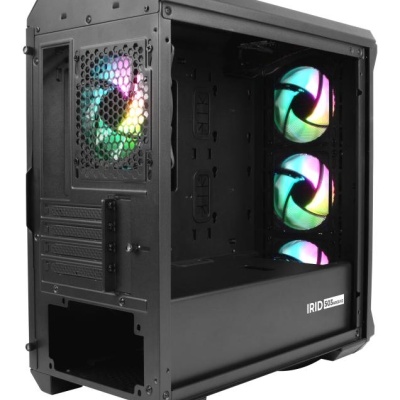 Carcasa GENESIS IRID 503 V2 Mini Tower ARGB NEGRU, Tempered Glass, Sloturi Expansiune 5, Drive Bays: 2x3.5" 3x2.5", Ventilatoare Suportate: 6 (spate: 1x120mm, fata: 3x120mm sau 2x140mm, sus: 2x120mm sau 2x140mm), Ventilatoare Incluse: 4 (4x120mm), Format - Img 3