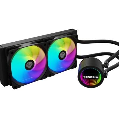 Cooler Procesor GENESIS HYDRIA 240 ARGB NEGRU, dimensiune radiator 276x120x27mm, 2 ventilatoare ARGB, Viteza ventilatoare: 500-1550 RPM, Airflow ventilatoare: 80 CFM, Suport AMD: AM4/AM5, suport INTEL: LGA 1151/1156/1150/1200/1700/1851 - Img 4