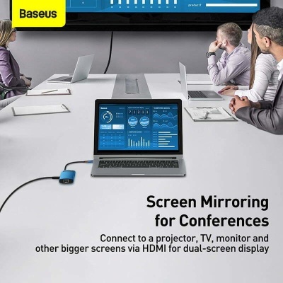 DOCKING Station Baseus Metal Gleam, conectare PC USB Type-C, USB 3.0 x 3, USB Type C x 1 PD 100W 5V / 9V / 14.5V / 20V 5A (Max.), Gigabit RJ-45 x 1, HDMI x 1/4K/30Hz, albastru - Img 12