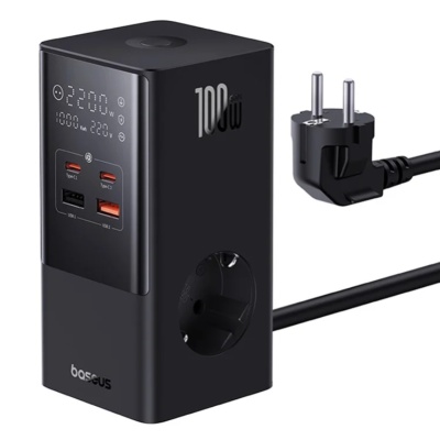 Incarcator Baseus PowerCombo Tower, 100 W, 6 porturi, Negru
