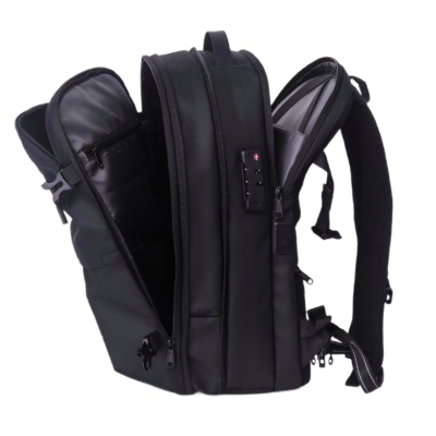 Lemontti Rucsac Smart Premium cu Vacuum si pompa vid 5 capete inclusa, 30-60L pentru cabina avion, impermeabil, doua mufe incarcare USB: USB-A si Type-C, extensie suplimentara, sistem antifurt, Negru - Img 7