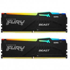 Memorie RAM Kingston, DIMM, DDR5, 64GB, 6000MHz, CL40, 1.35V, FURY Beast, Kit of 2, RGB