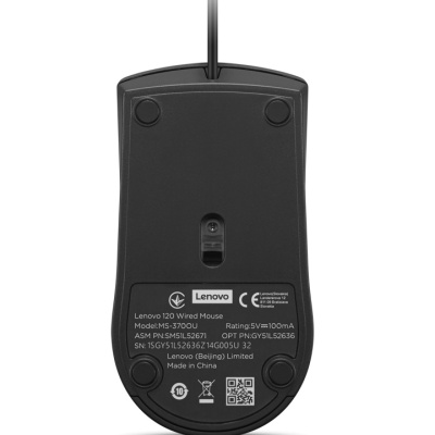 Mouse cu fir Lenovo 120; 1600DPI; conectivitate: USB-A; senzor optic; numar de butoane: 3; greutate: 90g; lungimea cablului: 1.5m; compatibil cu Windows 10 Home Single Language 64, Windows 11; culoare: negru - Img 2