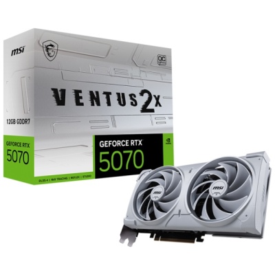 MSI GeForce RTX5070 VENTUS 2X OC White. Graphics processor family: NVIDIA, Graphics processor: GeForce RTX 5070. Discrete graphics card memory: 12 GB, Graphics card memory type: GDDR7, Memory bus: 192 bit. Maximum resolution: 7680 x 4320 pixels. DirectX