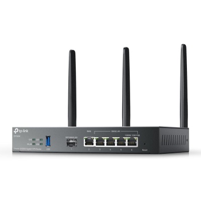 "Omada AX3000 Wi-Fi 6 Gigabit VPN Router PORT: 1× Gigabit SFP WAN/LAN Port, 1× Gigabit RJ45 WAN Port, 4× Gigabit WAN/LAN RJ45 Ports, 1× USB 3.0 SPEED: 574Mbps at 2.4 GHz + 2402 Mbps at 5 GHz (HE160) FEATURE: Integration with Omada SDN Controller, Support - Img 3