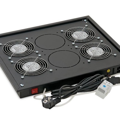 Panou ventilatie Triton pentru rack de podea 19", 4 ventilatoare 230V/60W cu termostat, flux axial, negru