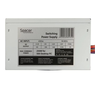 Sursa Spacer ATX 500, 250W for 500 Desktop PC, fan 120mm, Switch ON/OFF „SPS-ATX-500-V12” - Img 6