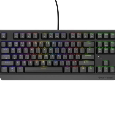 Tastatura gaming mecanica cu fir Genesis Thor 230 TKL, iluminare RGB, switch Linear, switch model Outemu Red, numar taste 87, 11 butoane multimedia, lungime cablu 1.6m, dimensiuni 363 x 155 x 39 mm, negru