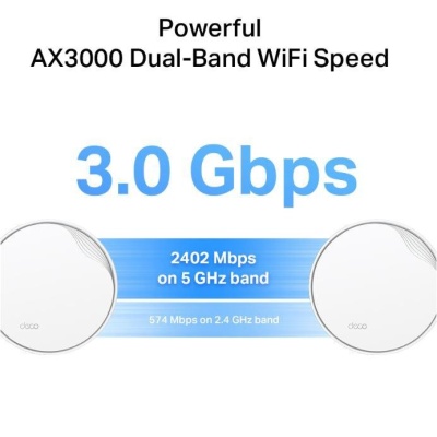 TP-Link AX3000 whole home mesh Wi-Fi 6 System, Deco X50-POE(3-pack); Dual- Band, Standarde Wireless: IEEE 802.11ax/ac/n/a 5 GHz, IEEE 802.11ax/n/b/g 2.4 GHz ,viteza wireless: 5 GHz: 2402 Mbps, 2.4 GHz: 574 Mbps, 2 x antene interne, 2×2 MU-MIMO, Mod - Img 4
