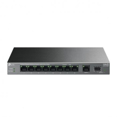 "10-Port Gigabit Desktop Switch with 8-Port PoE+ PORT: 8× Gigabit PoE+ Ports, 1x Gigabit Non-PoE Port, 1× Gigabit SFP Slot SPEC: 802.3at/af, 61 W PoE Power, Desktop Steel Case FEATURE: Extend Mode for 250m PoE Transmitting, Isolation Mode, PoE Auto