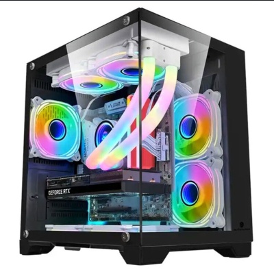 Carcasa 1stPlayer Gaming MV5-TP-bk, 5 ventilatoare aRGB infinity efect Micro-ATX, telecomanda, negru