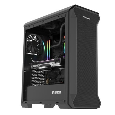 Carcasa GENESIS IRID 505F Mid Tower NEGRU, Tempered Glass, Sloturi Expansiune 8, Drive Bays: 2x3.5" 7x2.5", Ventilatoare Suportate: 6 (spate: 1x120mm, fata: 3x120mm sau 2x140mm, sus: 2x120mm sau 2x140mm), Ventilatoare Incluse: 5 (sus: 1x120mm, fata: - Img 9
