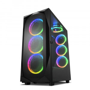 CARCASA SHARKOON REV300, NO PSU, EXPANSION SLOTS 8, TEMPERED GLASS, ventilatoare fata 3x 140 mm, spate 3x 120 mm, ATX