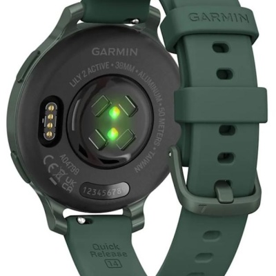 Ceas Garmin Lily 2 Active, display AMOLED, dimensiune afisaj 25,4 mm x 21,3 mm,rezolutie afisaj 240 x 201 pixeli, memorie 8GB, autonomie pana la 9 zile, rezistanta la apa pana la 5 ATM, greutate: 24,4g, ramă Jasper Green şi curea Jasper Green din silicon - Img 2