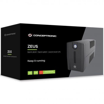 Conceptronic ZEUS02ES 850VA 480W UPS, Schuko x 2, HID USB, RJ45 In/Out, AVR, 96 x 286 x 138 mm - Img 2