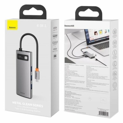 Docking Station Baseus Metal Gleam Series 5-in-1, conectare PC USB Type- C, USB 3.0 x 3, USB Type C x 1 PD 100W 5V / 9V / 14.5V / 20V 5A (Max.), HDMI x 1/4K/30Hz, gri - Img 11