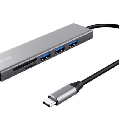 Hub Trust Halyx Cardreader, 3 porturi USB 3.2, gri