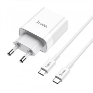 Incarcator alimentator smartphone HOCO C80A, cablu USB-C la USB-C inclus, 20W, alb