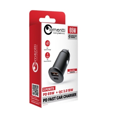Incarcator auto Lemontti Super Fast Charge 65W 2 porturi PD Type-C 65W + USB-A QC 3.0, Negru - Img 2