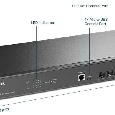 "JetStream™ 8-Port 10GE SFP+ L2+ Managed Switch PORT: 8× 10G SFP+ Slots, RJ45/Micro-USB Console Port SPEC: 1U 19-inch Rack-mountable Steel Case FEATURE: Integration with JetStream™ SDN Controller, Static Routing, OAM, sFlow, DDM, 802.1Q VLAN, QinQ,