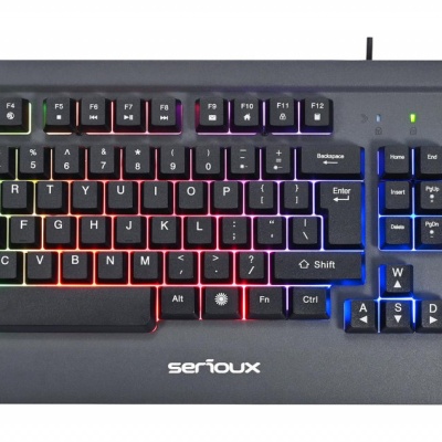 Kit Gaming Serioux Kayel 4 in 1, Tastatura de gaming, 104 taste, 19 taste Anti-ghosting , design slim, iluminare rainbow, structura metalica gri, taste negre + design cu palm rest, cablu USB 1.5M PVC, plug and play; Mouse gaming, senzor Sunplus 199, - Img 3