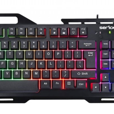 Kit Gaming Serioux Tobis 3 in 1, Tastatura de gaming, 104 taste, 7 taste Anti-ghosting, design slim, iluminare rainbow, structura metalica + taste negre, suport telefon, cablu USB 1.5M PVC, plug and play; Mouse gaming, senzor Sunplus 192, 1000-6400 DPI, - Img 6