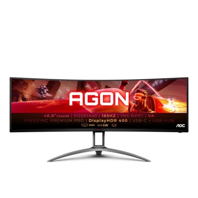 Monitor AOC 48.8" AG493UCX2, Curvature: 1800R, Diagonal (inch): 48.8, Diagonal (cm): 124, Aspect ratio: 32:9, Panel: VA, Resolution: 5120x1440, Refresh Rate: 165Hz, Response time GtG: 4ms, Response time MPRT: 1ms, Brightness (max): 400 cd/m², Contrast