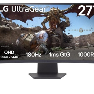 Monitor LG 27" 27GS60QC-B.AEUQ, Curvature: 1000R, Diagonal (inch): 27, Diagonal (cm): 68, Aspect ratio: 16:9, Panel: VA, Resolution: 2560x1440, Refresh Rate: 180Hz, Response time GtG: 1ms, Brightness (max): 300 cd/m², Contrast (static) : 3000:1, Viewing