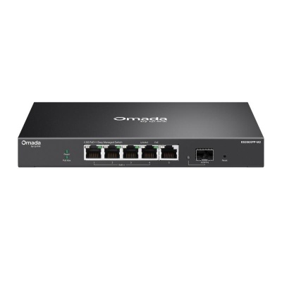 Omada 5-Port 2.5GBASE-T and 1-Port 10GE SFP+ Easy Managed Switch with 4- Port PoE++ PORT: 4× 2.5G PoE++ Ports, 1× 2.5G Non-PoE RJ45 Port, 1× 10G SFP+ Slot SPEC: 802.3af/at/bt type3/bt type4, 120 W PoE Power, Desktop Steel Case and Fanless FEATURE:
