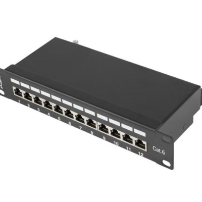 Patch panel 12 porturi 1U 10" Cat.6 FTP cu organizator cabluri, ecranat, negru