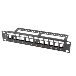 Patch panel gol 12 porturi 1U cu organizator pentru module Keystone, negru