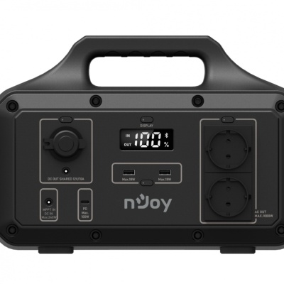 Statie portabila pentru exterior NJOY POWER BASE 600, adaptor AC (240 W max), panou solar MPPT 12V-32V (240 W max), adaptor auto DC 12V Car (120 W max), 2x USB TYPE A (18 W max), 1x USB TYPE C (100 W max), DC 5525 12V (120 W max), Priza auto 12V (120 W