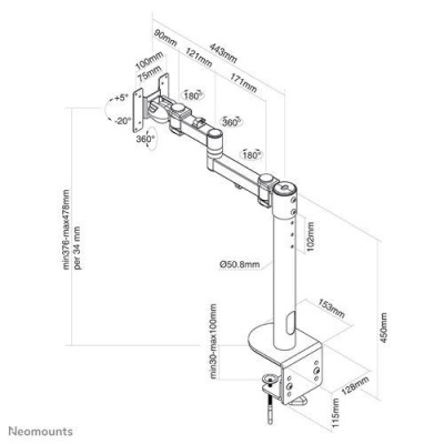 Suport Monitor de Birou, Neomounts by Newstar FPMA-D960BLACKPLUS, 10" - 49", VESA 100x100, suporta pana la 20kg, negru - Img 2