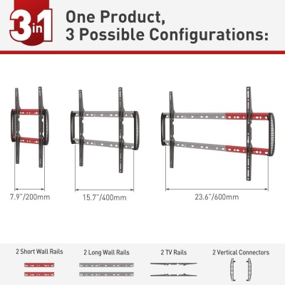 Suport TV de perete Barkan, pentru ecrane de pana la 13" - 90", greutate maxima suportata 60kg, distanta fata de perete 80mm - 200mm, VESA max. 600x400 mm, negru - Img 3