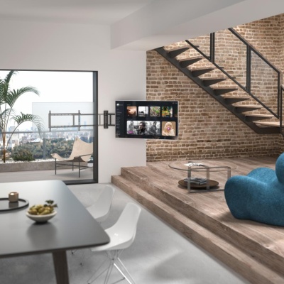 Suport TV Motorizat Serioux 32-75" 50kg compatibilitate dimensiune ecran 32"-75" VESA 200x200 - 600x400 greutate maxima suportata 50kg Profile Min.56mm Swivel 0°~+170° - Img 8