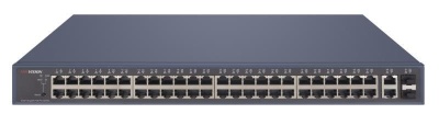Switch PoE Hikvision DS-3E1552P-SI: 48 x 10/100/1000M PoE Ports, 2 x gigabit RJ45, 2 x gigabit SFP, buget PoE 470 W, tensiune alimentare 100 to 240 V AC, 50/60 Hz, Max. 7.5 A, dimensiuni: 440.00 mm × 44.00 mm × 323.80 mm, greutate: 4.35kg, montare in