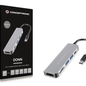 CONCEPTRONIC DONN02G 6-in-1 USB 3.2 Gen 1 Docking Station, USB 3.0 x 2, 60W USB PD, HDTV, SD, TF/MicroSD, 35.8 x 120 x 15 mm
