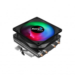 Cooler procesor Aerocool Air Frost 4 negru iluminare fRGB, 4 heatpipe-uri direct touch de 6mm, putere de racire de pana la 125W TDP, 1x 90mm Hydraulic Bearing LED fixed RGB fan (1800 RPM, 45.6 CFM, 25.7 dBA), compatibil Intel LGA 115X/775/1200 /