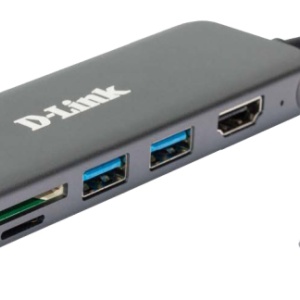 D-Link DUB-2327 6-in-1 USB-C Hub with HDMI, SD/microSD card reader and power delivery, 1* USB-C connector, 1* HDMI Port, 2* USB Type- APort (USB 3.0), 1* SD card slot, 1* microSD card slot, 1* USB-C powerdelivery.