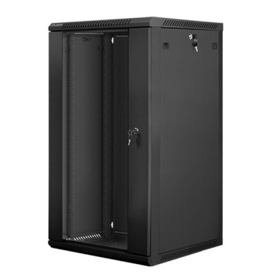 Dulap rack 19" perete 22U / 600x600 (flat pack) cu ușă din sticlă, negru V2