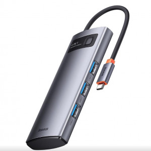 Hub extern Baseus Metal Gleam, conectare PC USB Type-C, porturi USB 3.0 x 4, gri